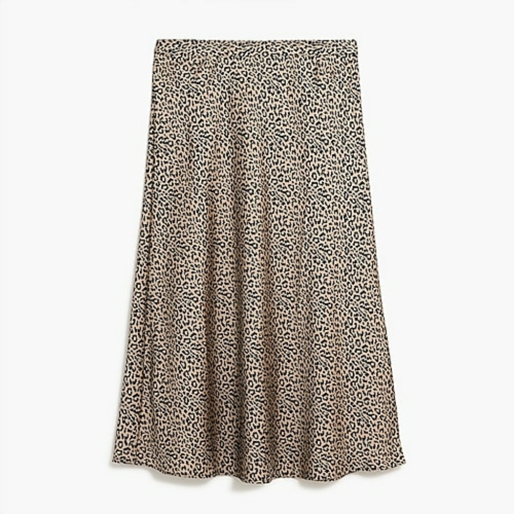Satin Crepe A-line Leopard Print Midi Skirt